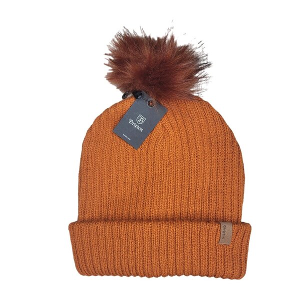 Brixton NWT Women's Alison Beanie Knit Hat Burnt Orange with Faux Fur Pom Pom - Picture 2 of 8